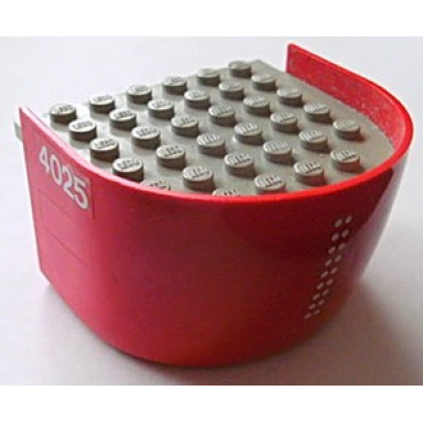 red boat hull smooth stern 6 x 6 x 3 1 3 with light gray deck with 4025 on both sides and white double dots on back pattern stickers - set 4025