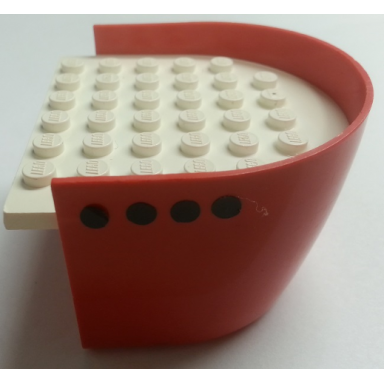 red boat hull smooth stern 6 x 6 x 3 1 3 with white deck with 8 black dots portholes pattern stickers - set 312-3