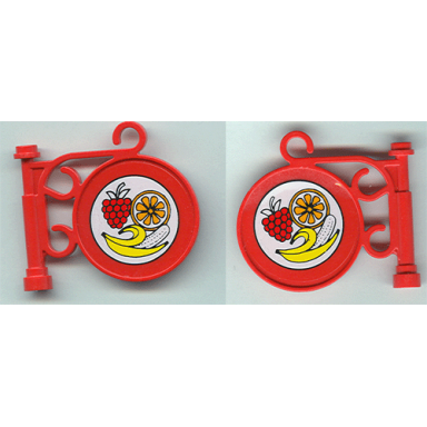 red road sign round on pole with ornate top attachment with fruit pattern on both sides stickers - set 3675