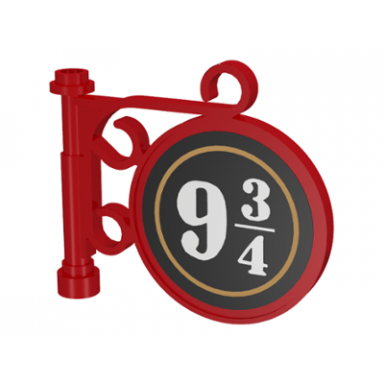 red road sign round on pole with ornate top attachment with white 9 3 4 on black circle pattern on both sides stickers - set 4708