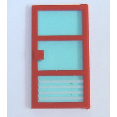 red door 1 x 4 x 6 with 3 panes with trans-light blue glass with 4 white stripes pattern sticker - set 7892