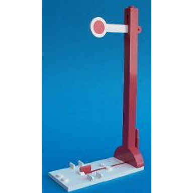 red train signal post