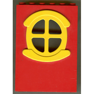 red fabuland building wall 2 x 6 x 7 with round symmetric yellow window