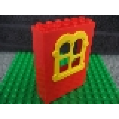red fabuland building wall 2 x 6 x 7 with squared yellow window