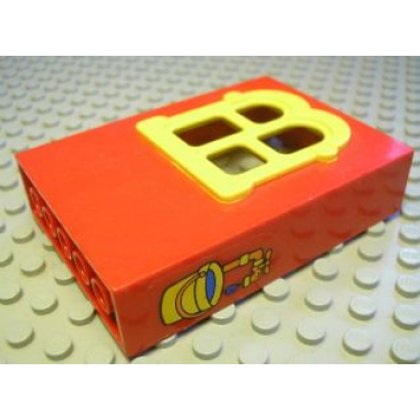 red fabuland building wall 2 x 6 x 7 with squared yellow window and faucet and bucket pattern sticker - set 3660