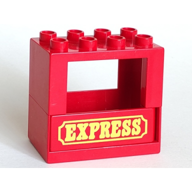 red duplo door window frame 2 x 4 x 3 half door with same color duplo door 1 x 4 x 1 with yellow express pattern x978 x979pb03