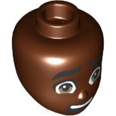 reddish brown mini doll head friends with black thick eyebrows dark tan eyes and scared open mouth with teeth pattern