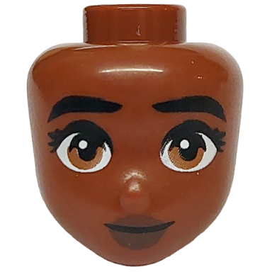 reddish brown mini doll head friends with black eyebrows dark tan eyes dark brown lips and grin pattern