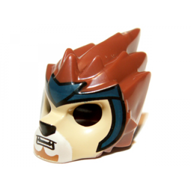 reddish brown minifigure headgear mask lion with tan face and dark blue headpiece pattern