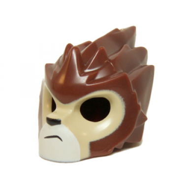 reddish brown minifigure headgear mask lion with tan face and crooked frown pattern