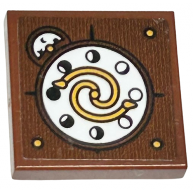 reddish brown tile modified 2 x 2 inverted with black and white moon dial with tan spinner pattern sticker - set 76411