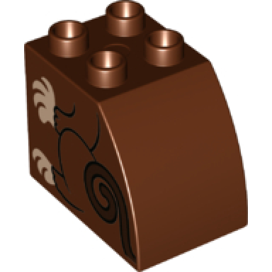 duplo brick 2 x 3 x 2 slope curved with black arm and leg outline dark brown tail and light nougat hand and foot monkey body pattern