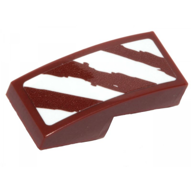 reddish brown slope curved 2 x 1 x 2 3 with 4 rugged white diagonal stripes on reddish brown background pattern model left side sticker - set 75254