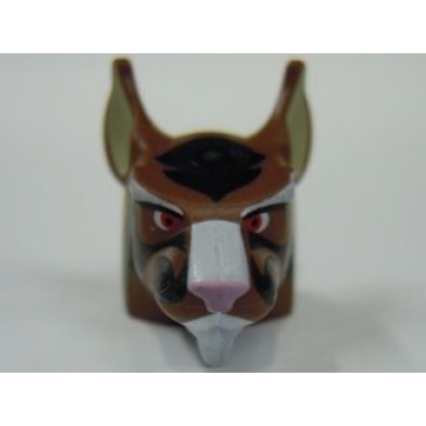 reddish brown minifigure head modified rat with red eyes white nose and white goatee pattern