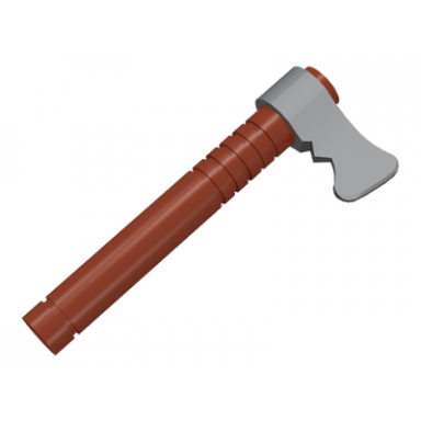 reddish brown minifigure weapon tomahawk with molded flexible rubber flat silver blade pattern