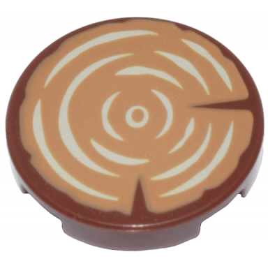 reddish brown tile round 2 x 2 with bottom stud holder with medium nougat tree stump with tan wood grain pattern