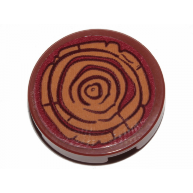 reddish brown tile round 2 x 2 with bottom stud holder with tree stump wood grain pattern sticker - set 41424