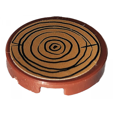 reddish brown tile round 2 x 2 with bottom stud holder with tree stump wood grain on medium nougat background pattern sticker - set 41703
