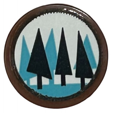 reddish brown tile round 2 x 2 with bottom stud holder with black and medium azure trees on white background pattern sticker - set 43217