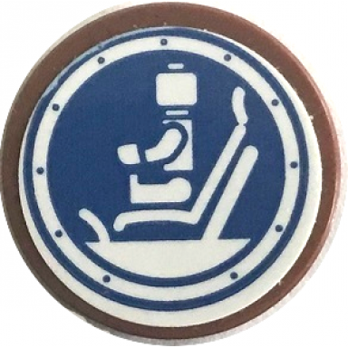 reddish brown tile round 2 x 2 with bottom stud holder with white minifigure on seat in blue jurassic world gyrosphere pattern sticker - set 75941