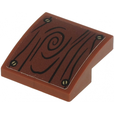 reddish brown slope curved 2 x 2 x 2 3 with wood grain and 4 screws on reddish brown background pattern sticker - set 71705