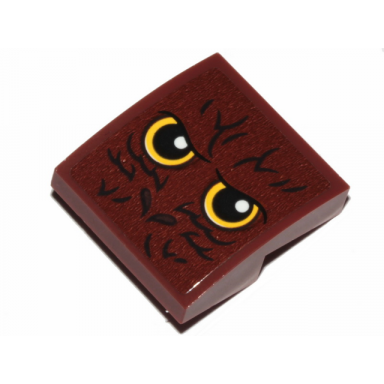 reddish brown slope curved 2 x 2 x 2 3 with yellow eyes and fur pattern sticker - set 30628