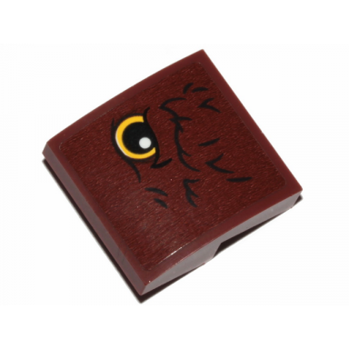 reddish brown slope curved 2 x 2 x 2 3 with yellow eye and fur pattern model left side sticker - set 30628
