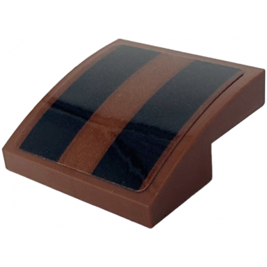 reddish brown slope curved 2 x 2 x 2 3 with 2 black thick stripes pattern sticker - set 75351