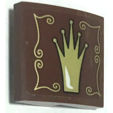 reddish brown slope curved 2 x 2 x 2 3 with gold crown and scrollwork pattern model left side sticker - set 75826