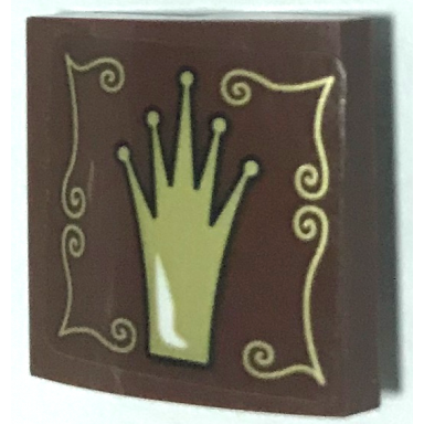reddish brown slope curved 2 x 2 x 2 3 with gold crown and scrollwork pattern model right side sticker - set 75826