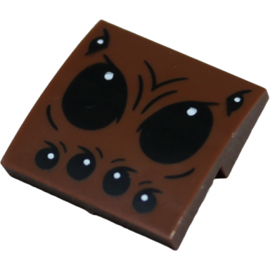 reddish brown slope curved 2 x 2 x 2 3 with black spider eyes and white pupils pattern