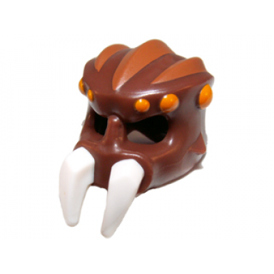 reddish brown minifigure headgear mask spider with molded white pincers and printed orange spots and dark orange ridges pattern