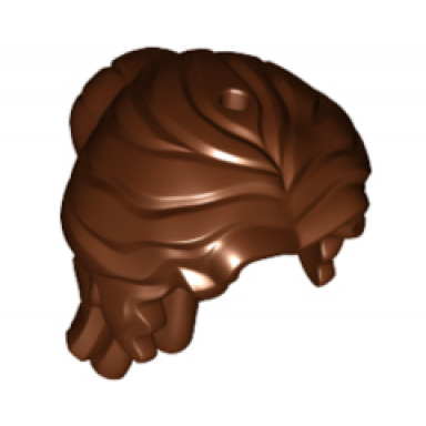 reddish brown minifigure hair female mid-length wavy pulled back with partial bun side bangs hole on top