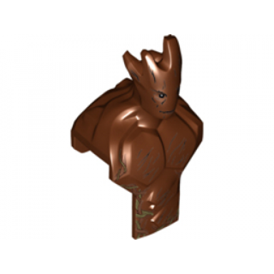 large figure head and upper torso with wood grain and leaves pattern groot