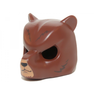 reddish brown minifigure headgear mask bear with black nose and dark brown fur pattern