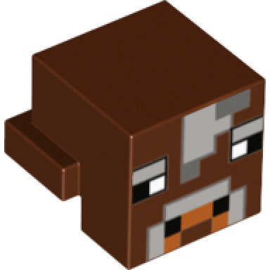 reddish brown creature head pixelated with light bluish gray and dark bluish gray face pattern minecraft cow