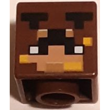 reddish brown minifigure head modified cube with pixelated light nougat and medium nougat face black antennae and bright light orange spots pattern minecraft honey bear skin