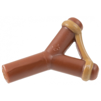 reddish brown minifigure weapon slingshot with medium nougat band pattern