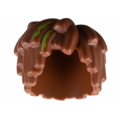 reddish brown minifigure hair short layered mop top with lime streaks pattern