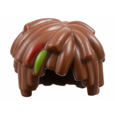 reddish brown minifigure hair short layered mop top with lime and red streaks pattern
