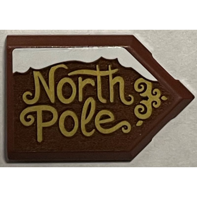 reddish brown tile modified 2 x 3 pentagonal with gold north pole and snow pattern sticker - set 40484