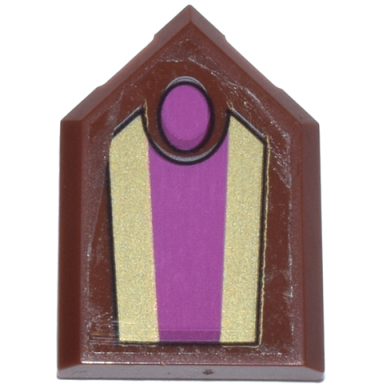 reddish brown tile modified 2 x 3 pentagonal with gold and dark pink chair back stripes and oval headrest pattern sticker - set 43263