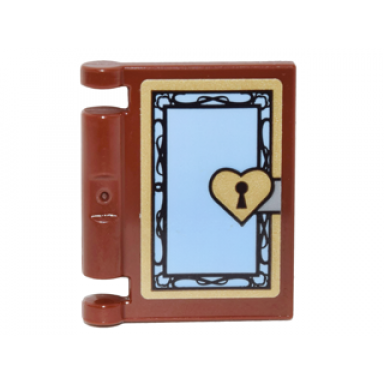 reddish brown minifigure utensil book cover with bright light blue front gold border and heart key lock pattern sticker - set 41067