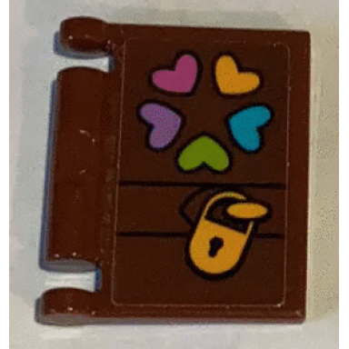 reddish brown minifigure utensil book cover with leather strap bright light orange padlock colored hearts pattern sticker - set 41340