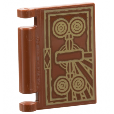 reddish brown minifigure utensil book cover with gold circles and lines pattern the darkhold