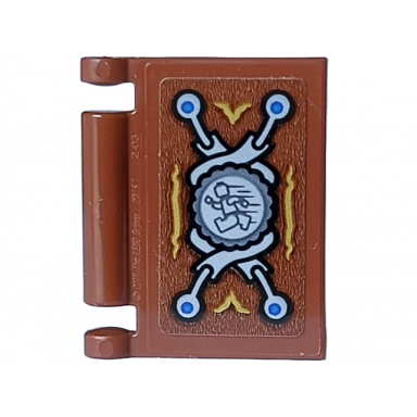 reddish brown minifigure utensil book cover with running minifigure in dark bluish gray gear light bluish gray tentacles with blue circles and gold filigree pattern sticker - set 21348 dungeons dragons manual of quickness of action