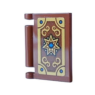 reddish brown minifigure utensil book cover with gold star and filigree in frame with blue eye and dots black outline pattern sticker - set 21348 dungeons dragons elf wizards spellbook