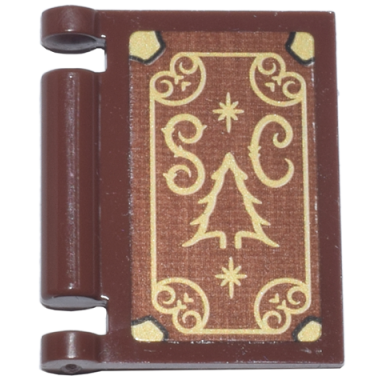 reddish brown minifigure utensil book cover with gold corners filigree christmas tree and sc pattern sticker - set 10339