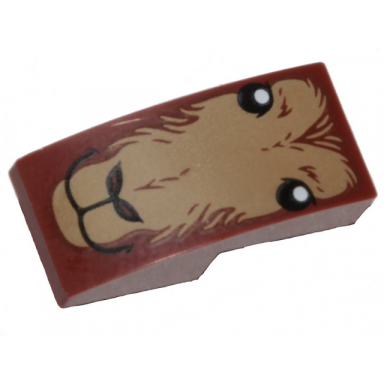 reddish brown slope curved 2 x 1 x 2 3 inverted with dark tan fur eyes closed mouth and nostrils pattern goat face
