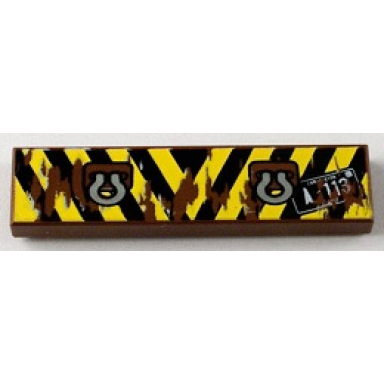 reddish brown tile 1 x 4 with black and yellow danger stripes silver tow rings and a-113 yellow corners pattern